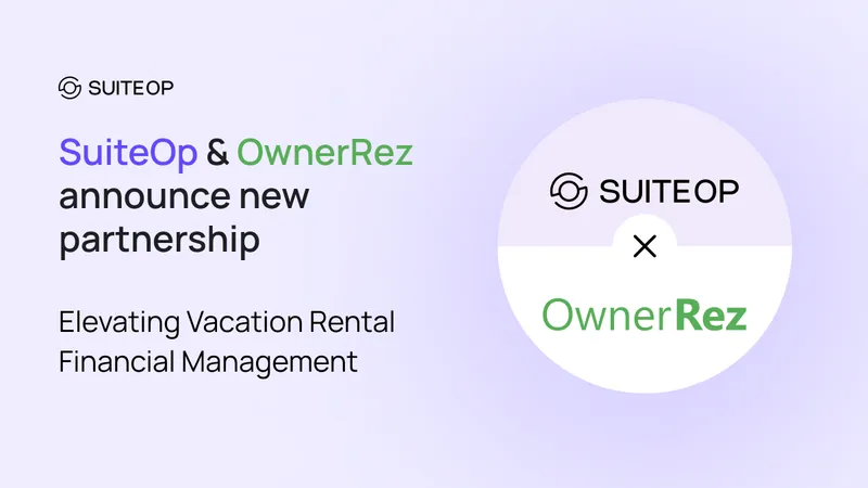 SuiteOp and OwnerRez partnership announcement graphic with both logos on a light purple background