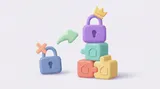 Illustration of smart lock choice: a blue padlock marked with an X, an arrow, and a purple padlock with a crown stacked on puzzle-piece blocks with house icons