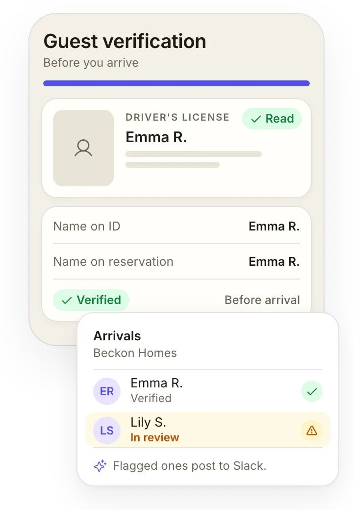 SuiteOp screen for Beckon Homes: Guest verification