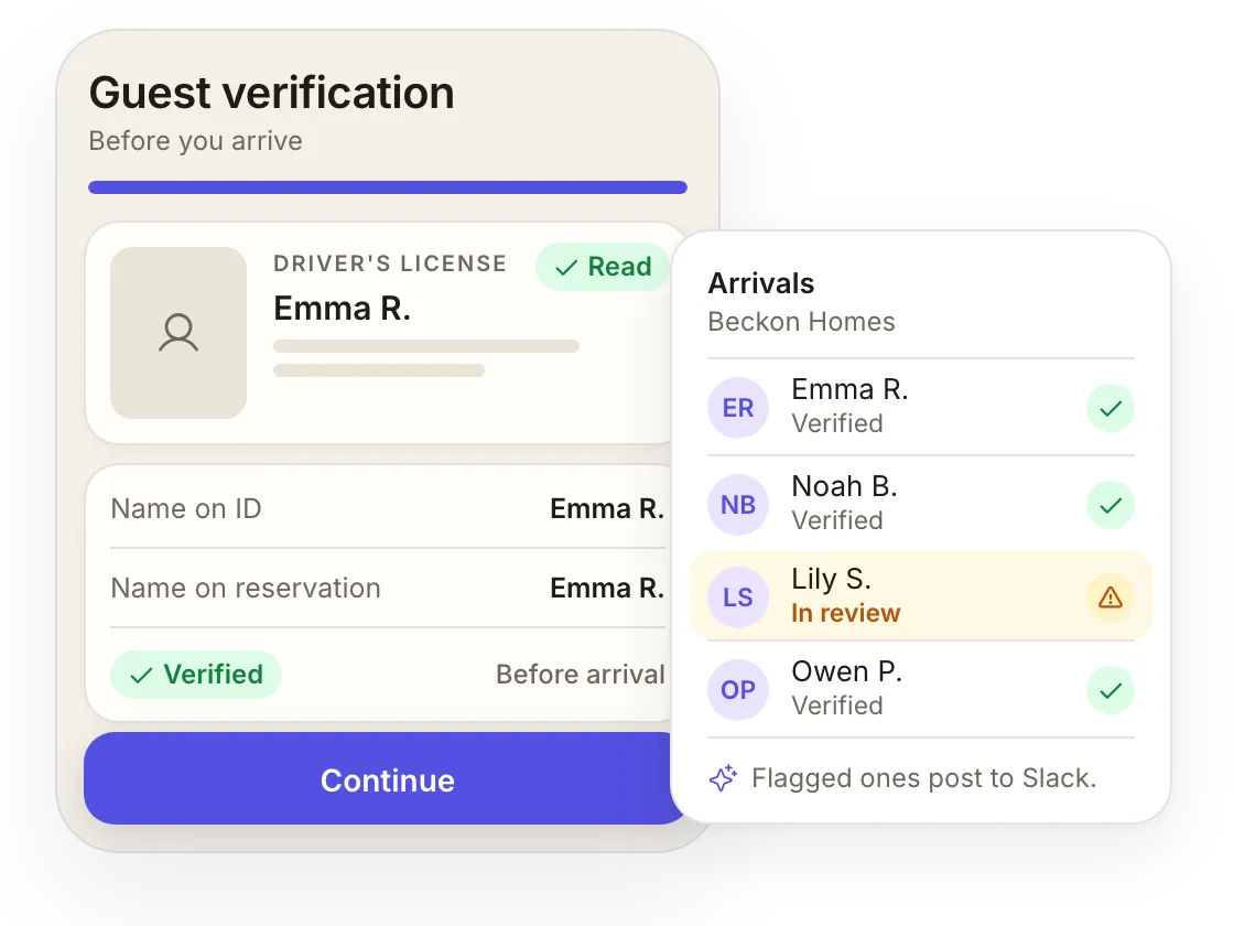 SuiteOp screen for Beckon Homes: Guest verification