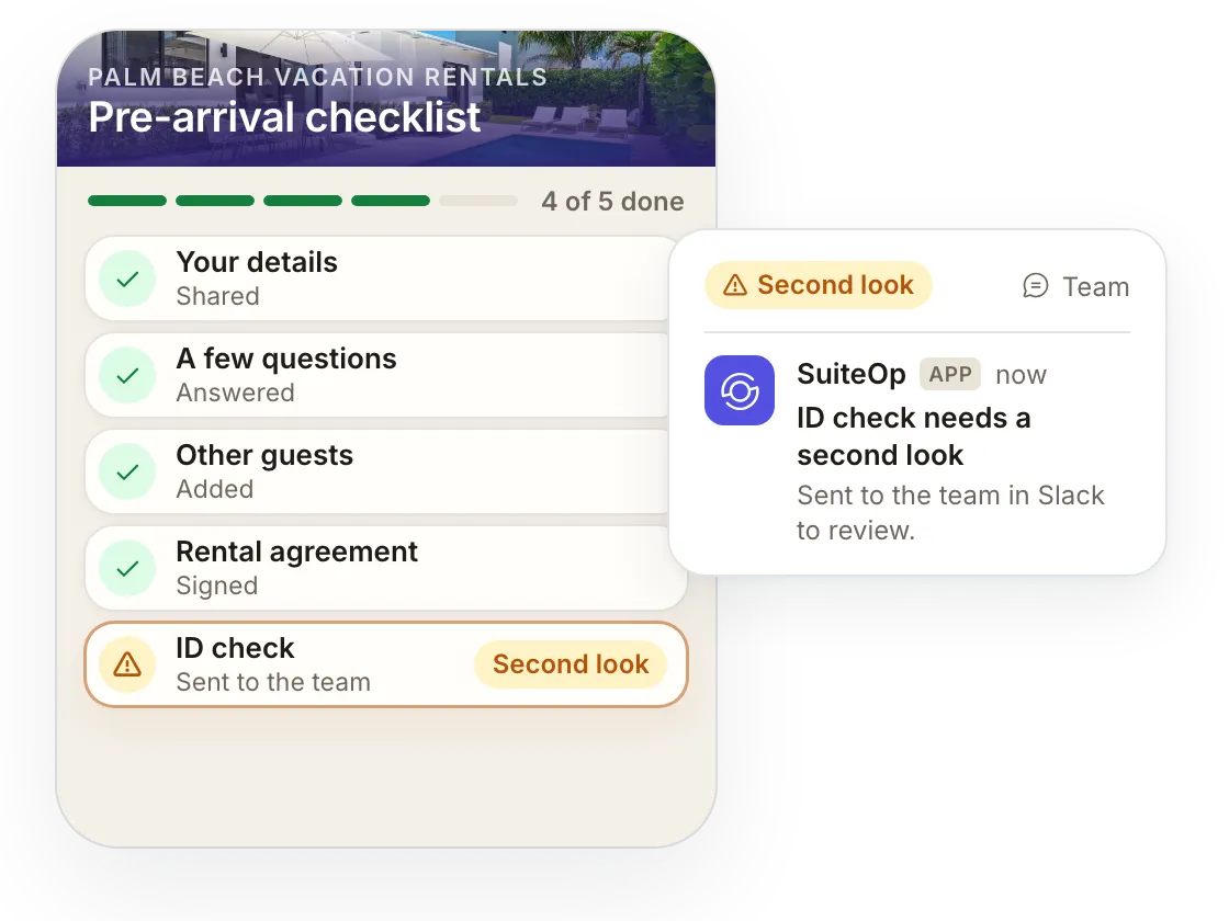 SuiteOp screen for Palm Beach Vacation Rentals: The pre-arrival checklist