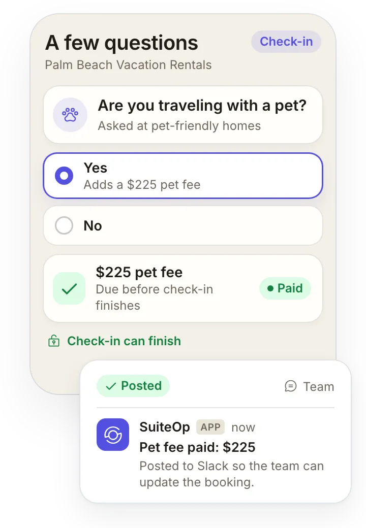 SuiteOp screen for Palm Beach Vacation Rentals: The pet fee