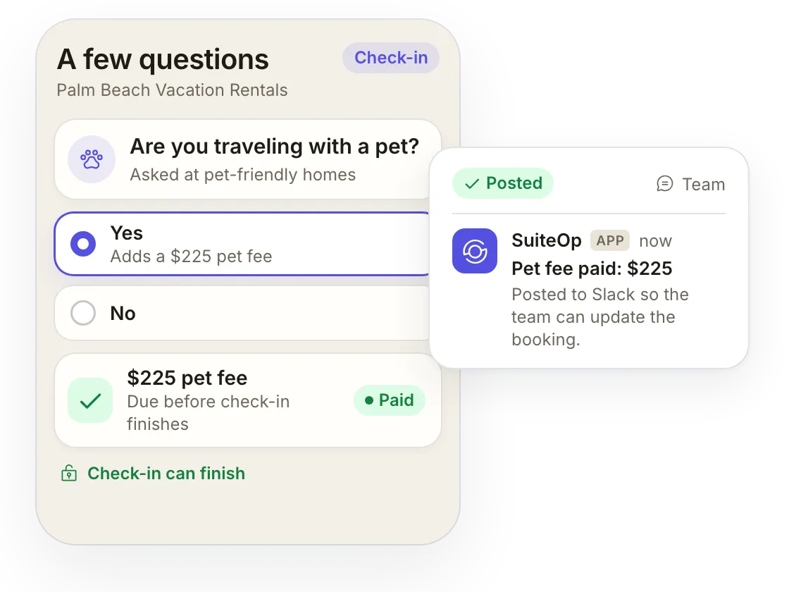 SuiteOp screen for Palm Beach Vacation Rentals: The pet fee