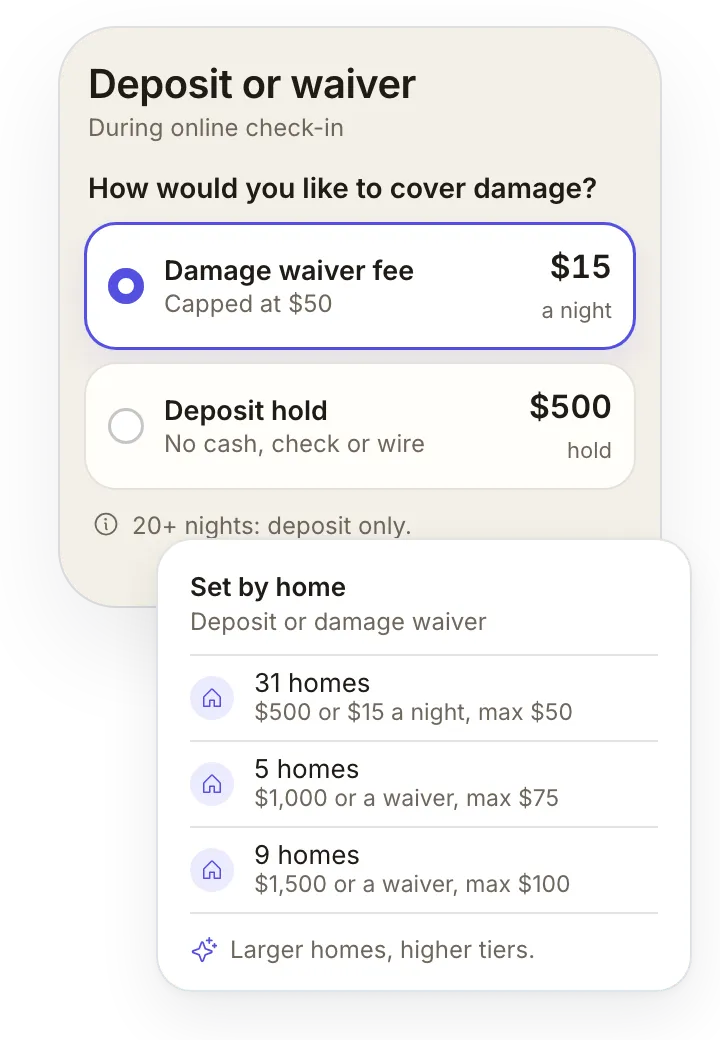 SuiteOp screen for Palm Beach Vacation Rentals: Deposit or waiver