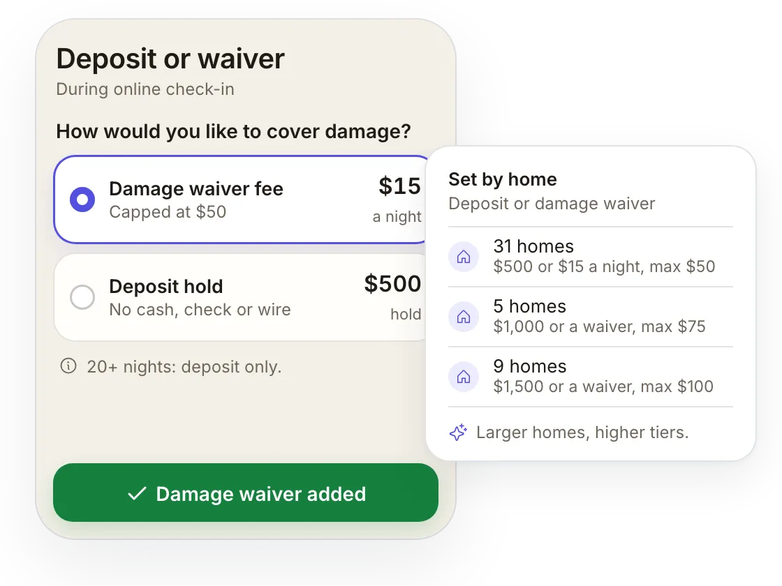 SuiteOp screen for Palm Beach Vacation Rentals: Deposit or waiver