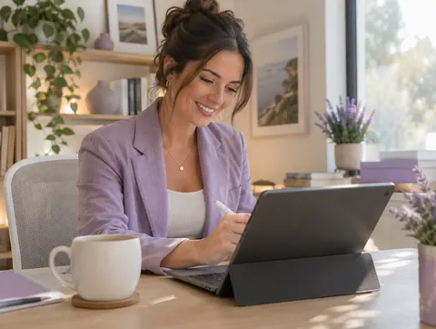 Property manager signing an agreement on a tablet
